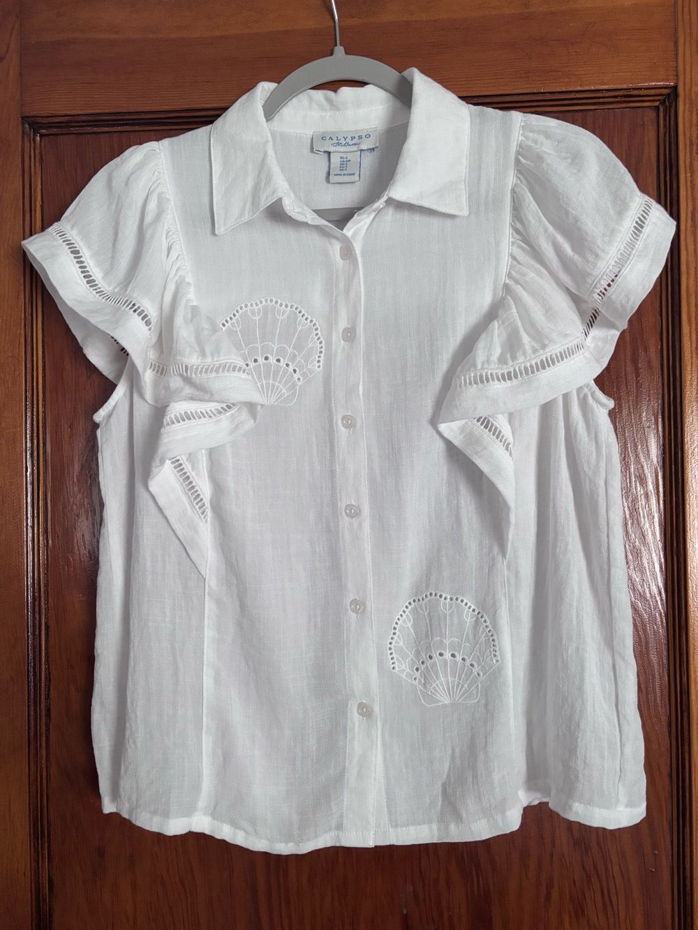 Calypso St. Barth White Embroidered Blouse Seashell Beachwear Small - Picture 3 of 9